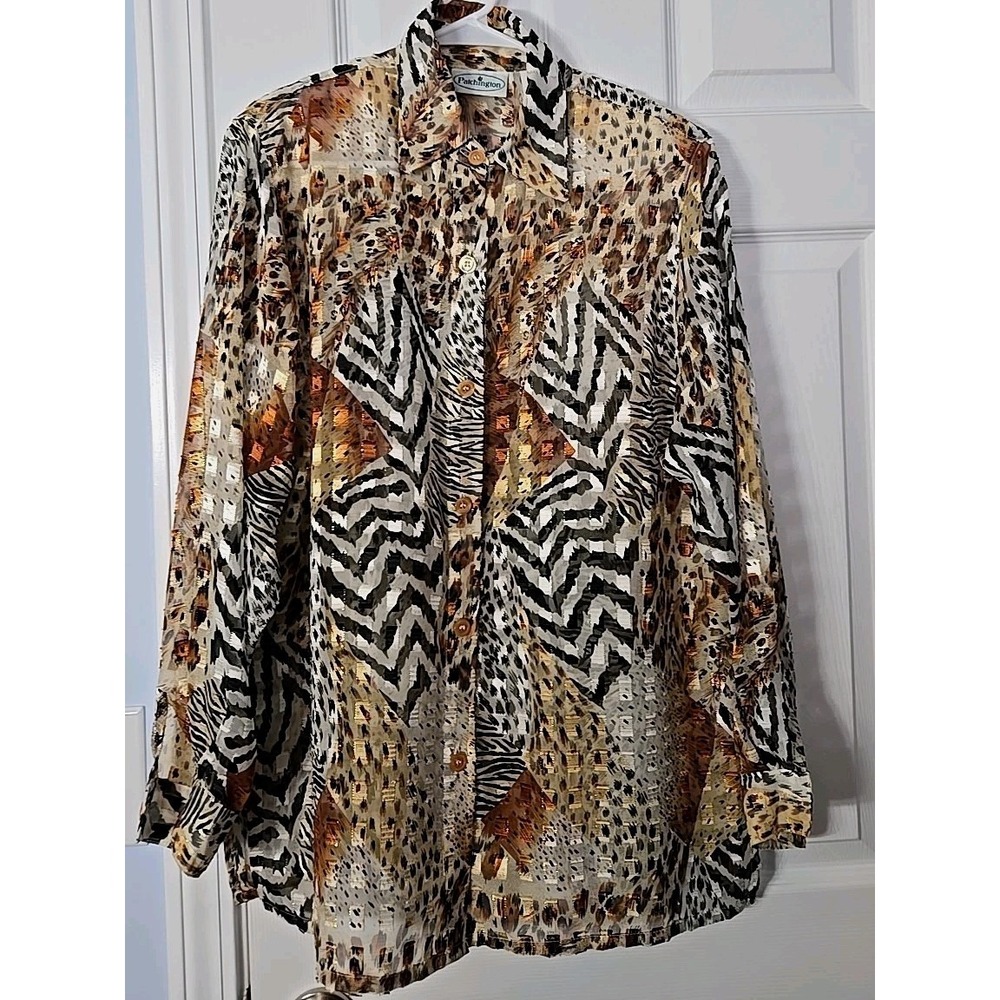 Patchington Womans Long‎ Sleeve Shirt Size Medium Tiger Print See Through Fabric